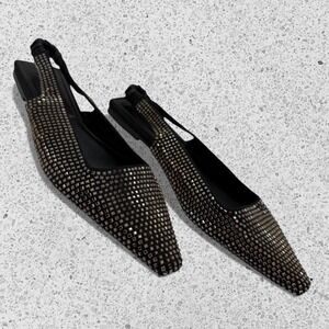 ZARA Sparkly Rhinestone Slingback Flats‎ in Black size 40 / US 9